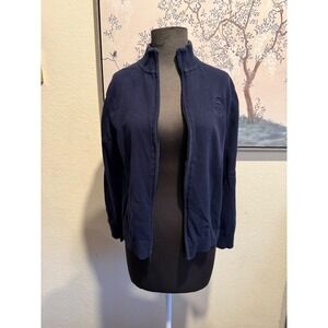 Tommy Hilfiger Womens XL Navy Blue Full Zip Cotton Cardigan Sweater Crest Logo